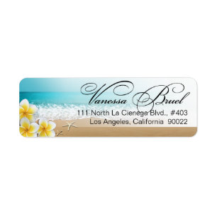 Plumeria Starfish Beach Tropical Bröllop Hawaii Returadress Etikett