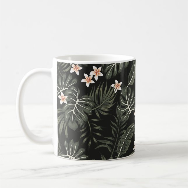 Plumeriablomma från Tropiska vintagen, strelitzia, Kaffemugg (Vänster)