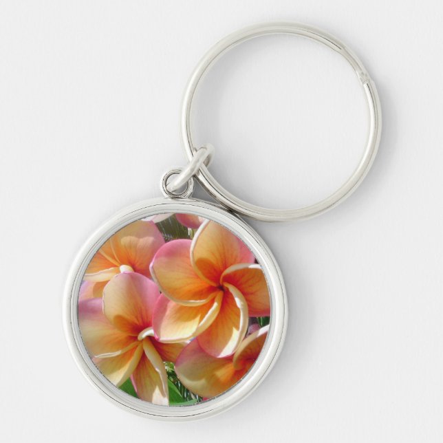 Plumeriablomman färgar Keychain Rund Silverfärgad Nyckelring (Framsidan)