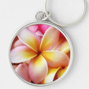 PlumeriaFrangipaniHawaii blomma skräddarsy tomt Rund Silverfärgad Nyckelring