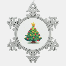 Plump Kawaii Christmas Tree Sparkling Ornaments Snöflinga Pewter Julgransprydnad