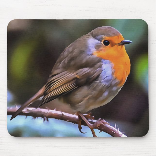 Plump Robin Perched på en Gren Wildlife Art Musmatta (Framsidan)