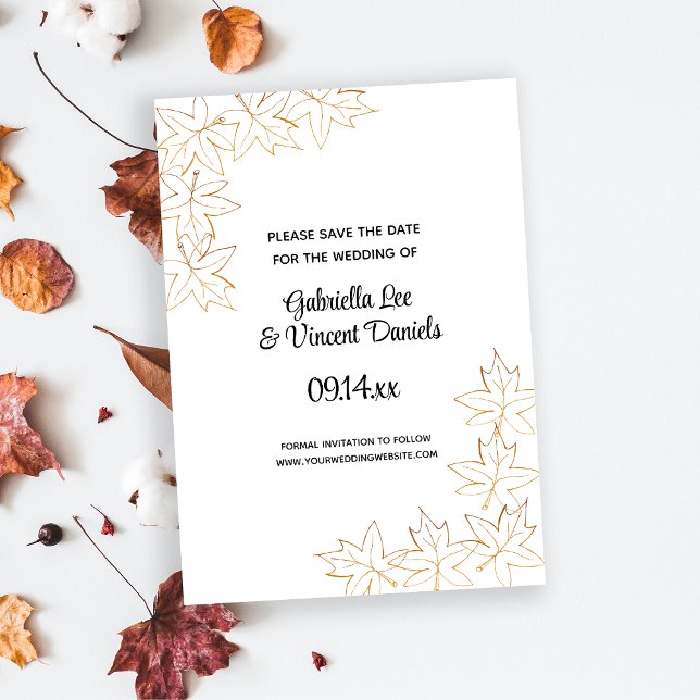 Plundrasbröllop i Löv under Kant Spara datum Spara Datumet (Fall in love with this autumn leaves wedding save the date announcement card.)