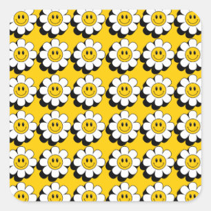 Plural Smiley face Flower Sticker Fyrkantigt Klistermärke