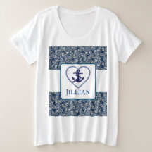 Plus Storlek på Personligen Blå Blommigt T-shirt