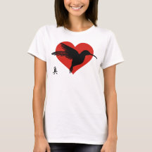 Plus-Storlek V-Nacke T-Shirt HEART & HUMMINGBIRD