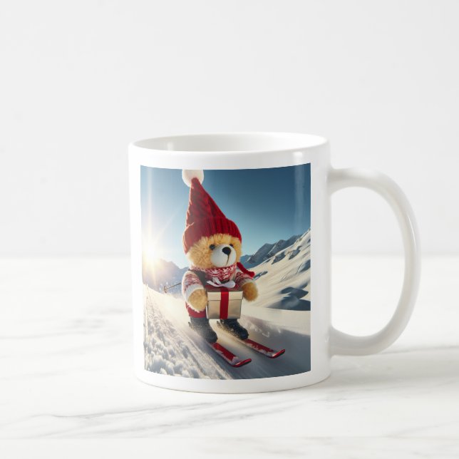 Plüschbär auf Skier bringt ein Geschenk Kaffemugg (Höger)