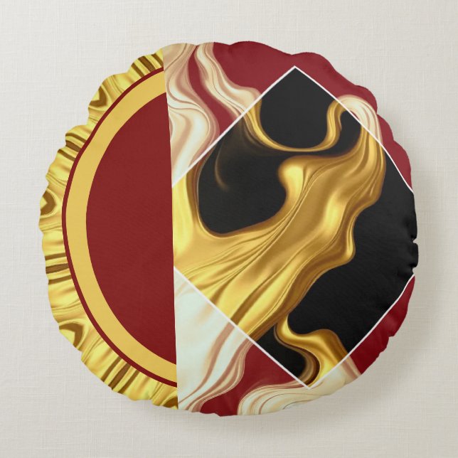 Plush Prestige: Gilded Zenith Opulent Swirl Design Rund Kudde (Framsidan)