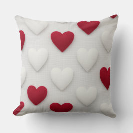 Plush Red & White Hearts Cotton Throw Pillow Kudde