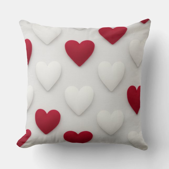 Plush Red & White Hearts Cotton Throw Pillow Kudde (Framsida)