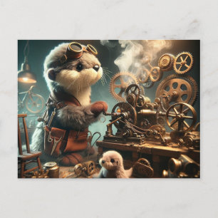 Plush Steampunk Otter and Seal Vykort