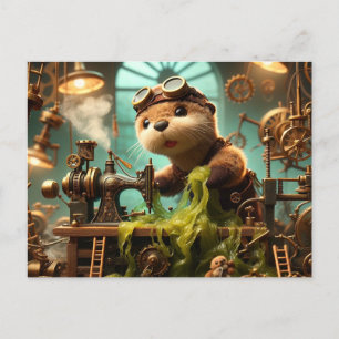 Plush Steampunk Otter Sjögräs Clogged Maskin Vykort
