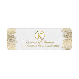 Plush White & Guld Paisley Snöre Ram Returadress Etikett