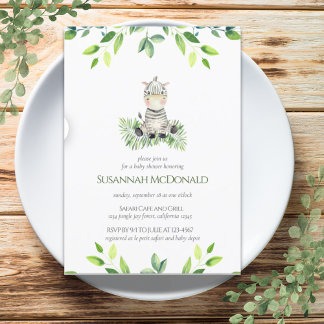Plush Zebra | Safari Theme Greenery Baby Shower Inbjudningar