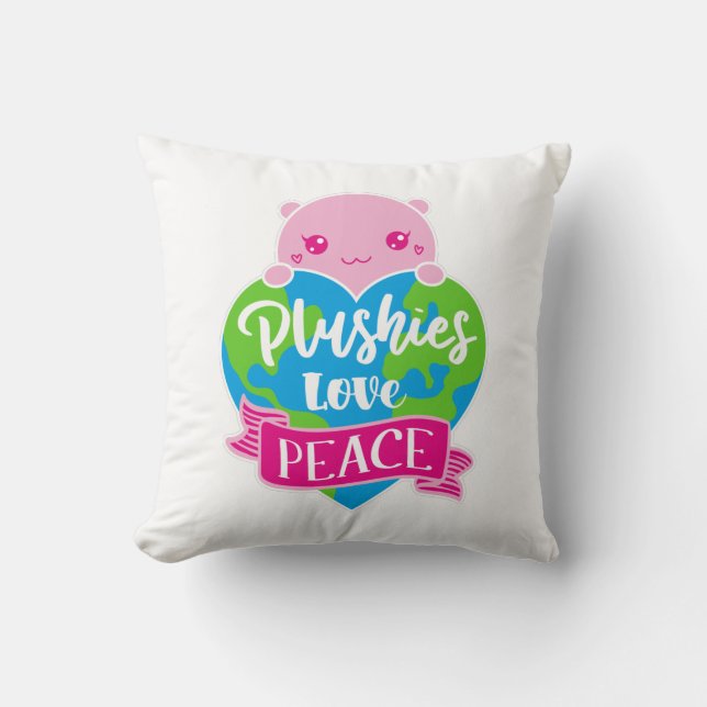 Plushies Kärlek Peace | Cute Kawaii Heart Earth Kudde (Framsida)