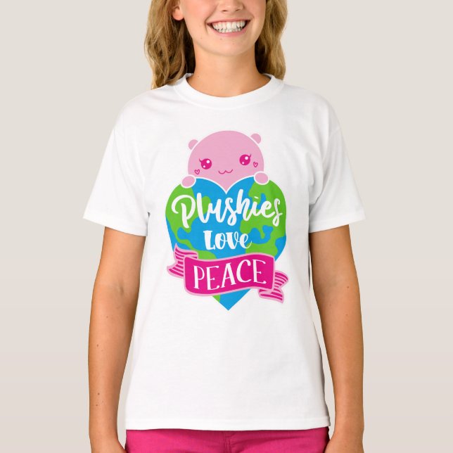 Plushies Kärlek Peace | Cute Kawaii Heart Earth T Shirt (Framsida)