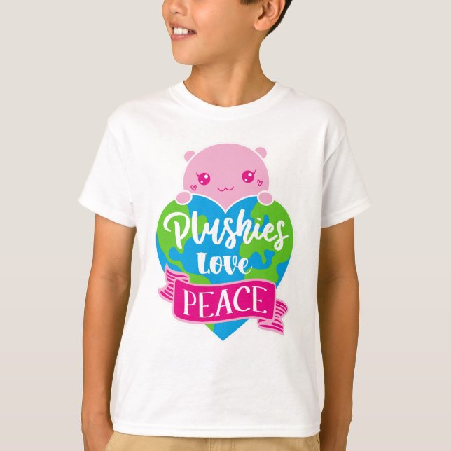 Plushies Kärlek Peace | Cute Kawaii Heart Earth T Shirt (Framsida)