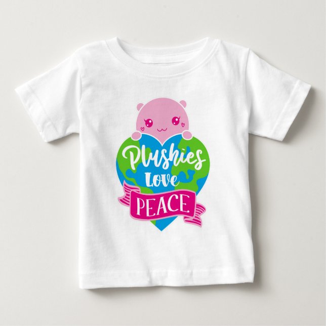 Plushies Kärlek Peace | Cute Kawaii Heart Earth T Shirt (Framsida)