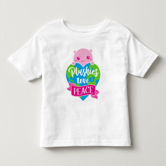 Plushies Kärlek Peace | Cute Kawaii Heart Earth T Shirt (Framsida)