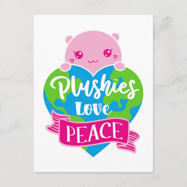 Plushies Kärlek Peace | Cute Kawaii Heart Earth Vykort (Framsida)