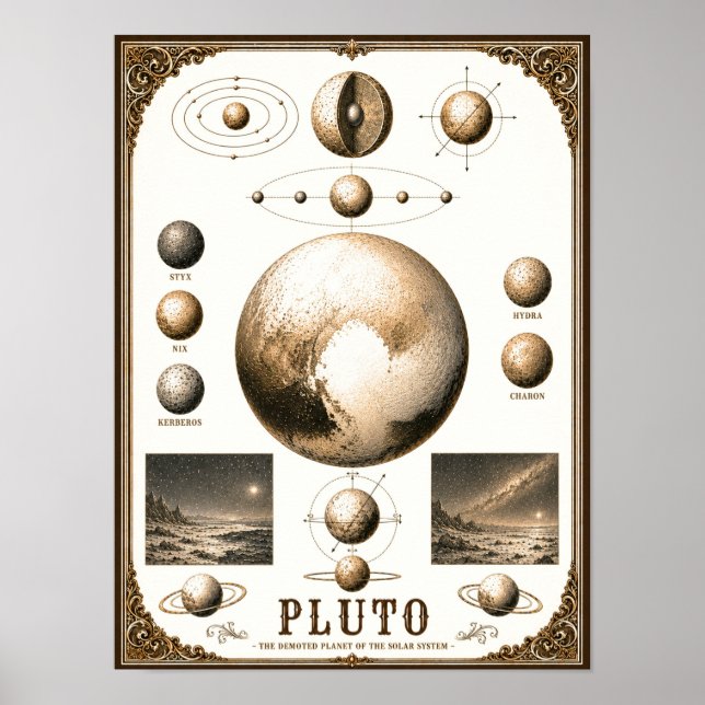 Pluto & dess månar Astronomisk karta Poster (Framsidan)