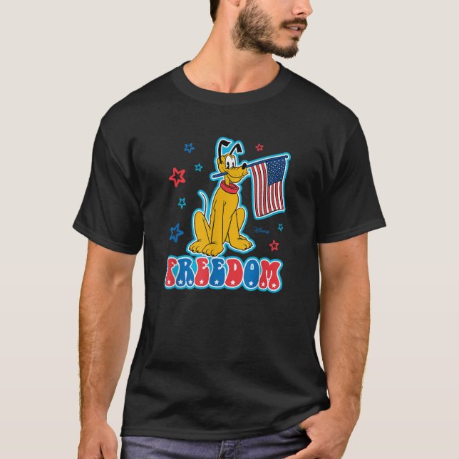 Pluto Juli 4:e patriotiska Flagga med stjärnor T Shirt (Framsida)