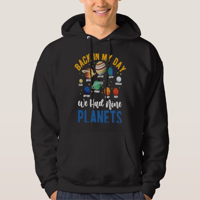 Pluto Nine Planets Astronomy Telescope Cosmology Hoodie (Framsida)