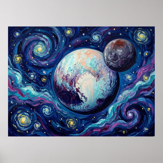 Pluto Stjärnklar Natt Kosmisk Landskap Poster (Framsidan)