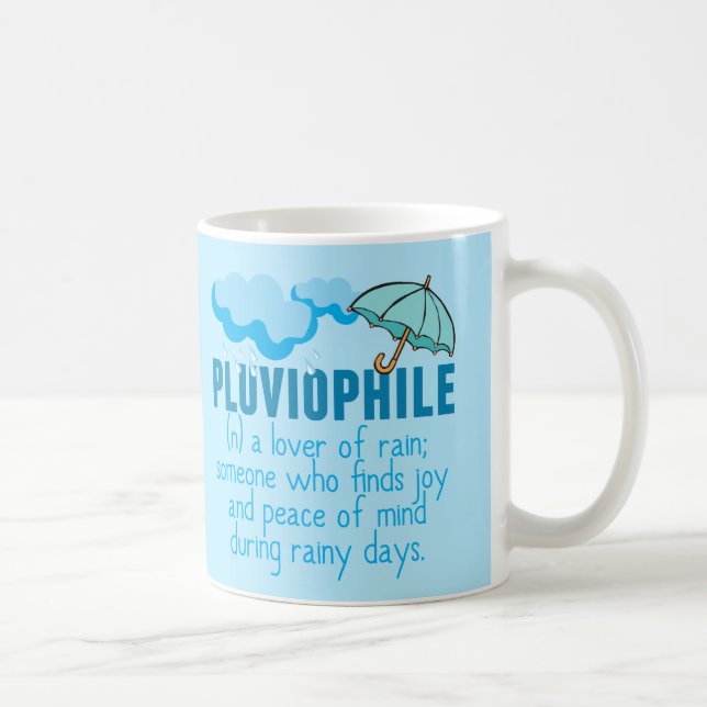 Pluviophile Rain Älskare Söt Blue Umbrella Kaffemugg (Höger)