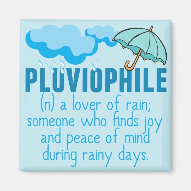 Pluviophile Rain Älskare Söt Blue Umbrella Magnet (Framsidan)
