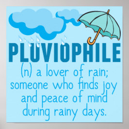 Pluviophile Rain Älskare Söt Blue Umbrella Poster