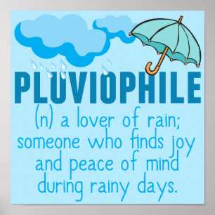 Pluviophile Rain Älskare Söt Blue Umbrella Poster