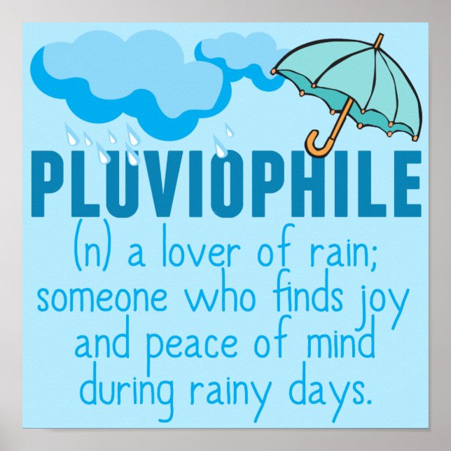 Pluviophile Rain Älskare Söt Blue Umbrella Poster (Framsidan)