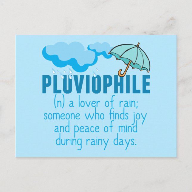 Pluviophile Rain Älskare Söt Blue Umbrella Vykort (Framsida)