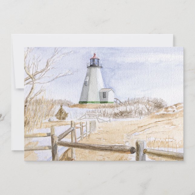 Plymadow Lighthouse Watercolor Inbjudningar (Framsida)