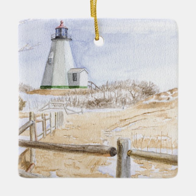 Plymadow Lighthouse Watercolor Julgransprydnad Keramik (Framsida)