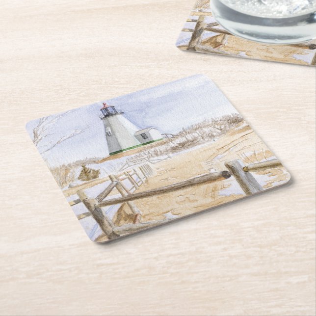 Plymadow Lighthouse Watercolor Underlägg Papper Kvadrat (Vinklad)