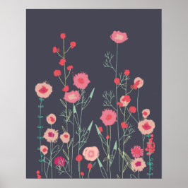 Plymouth Blommor Mörk Boho Blommig Poster