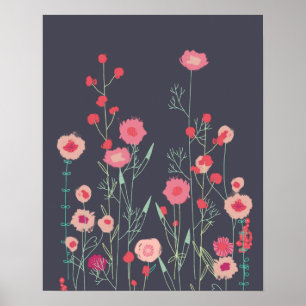 Plymouth Blommor Mörk Boho Blommig Poster