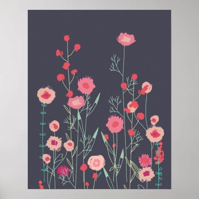 Plymouth Blommor Mörk Boho Blommig Poster (Framsidan)