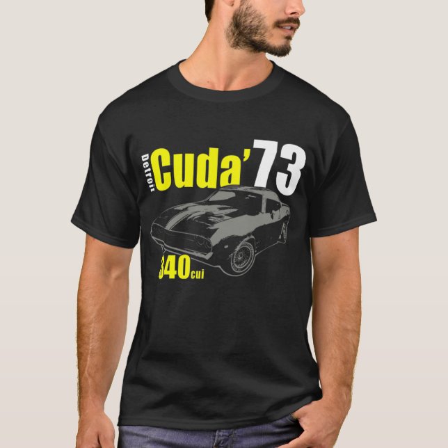 Plymouth Cuda Barracuda - Detroit - Mopar T Shirt (Framsida)