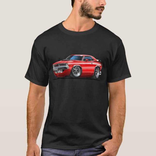 Plymouth Cuda röd bil 1970 T-shirt (Framsida)