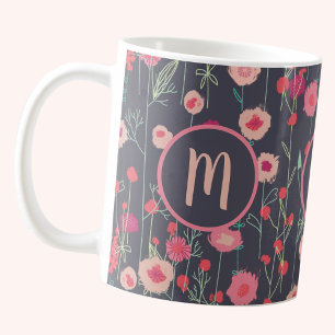 Plymouth Flowers Mörk Boho Blommigt Anpassningsba Kaffemugg