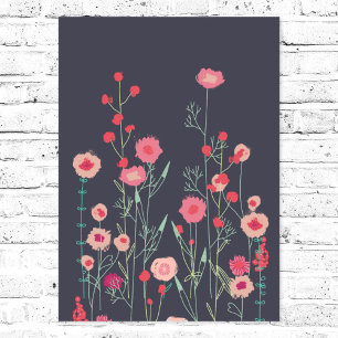 Plymouth Flowers Mörk Boho Blommigt Painting Poster