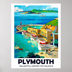 Plymouth, kustlandskap, vintage resor poster