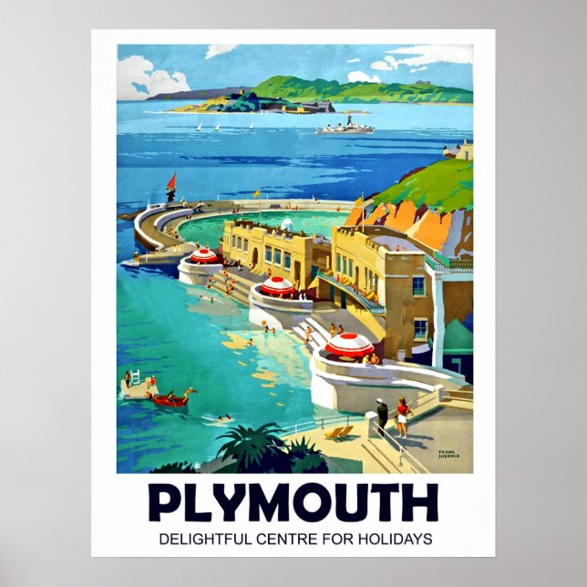 Plymouth, land i havet, vintage resor poster (Framsidan)