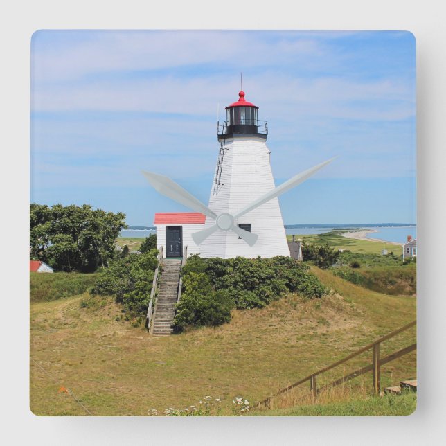 Plymouth Lighthouse, "Gurnet" Massachusetts Fyrkantig Klocka (Framsida)