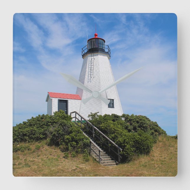 Plymouth Lighthouse, "Gurnet" Massachusetts Fyrkantig Klocka (Framsida)