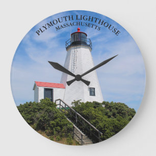 Plymouth Lighthouse, Massachusetts Round Clock Stor Klocka