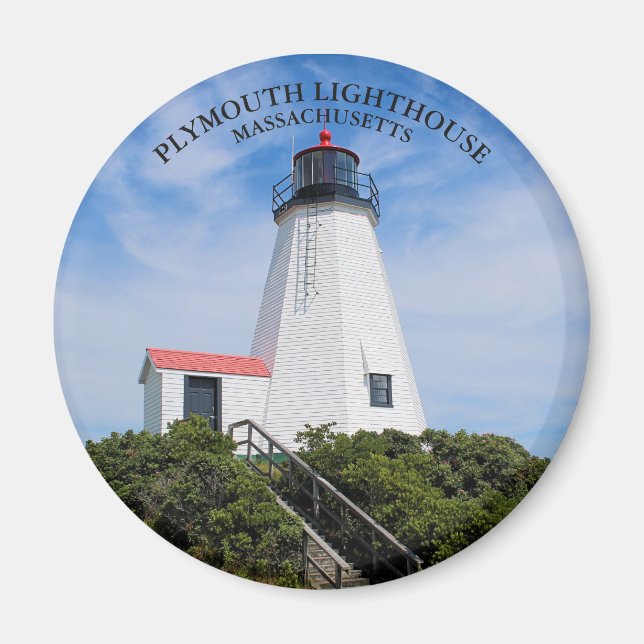 Plymouth Lighthouse, Massachusetts Round Magnet (Framsidan)